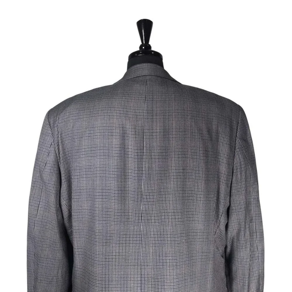 Chaps Ralph Lauren Mens 44L Gray Check Silk Wool Blazer Sport Coat Lined Jacket